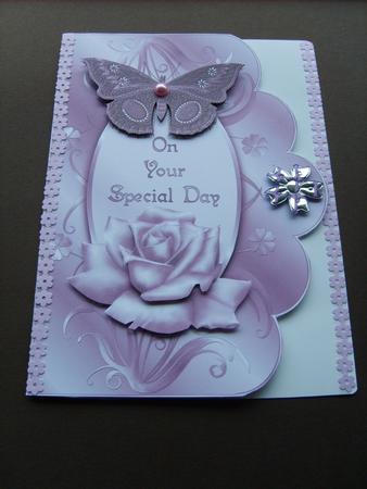 Special Day Purple Rose and Butterfly Scalloped Edge Card by ANGELA STYLES