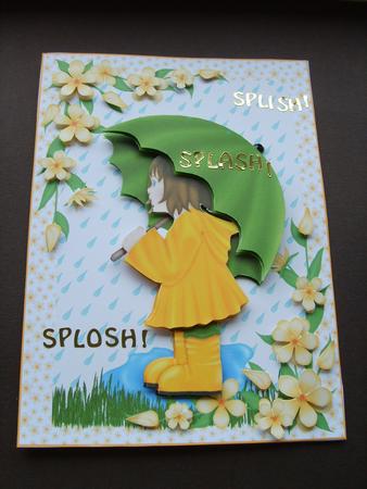 Girl in the Rain with Her Umbrella Card Front and Decoupage by ANGELA STYLES