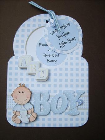 Baby Boy Circle Top Aperture Card Front with Decoupage by ANGELA STYLES