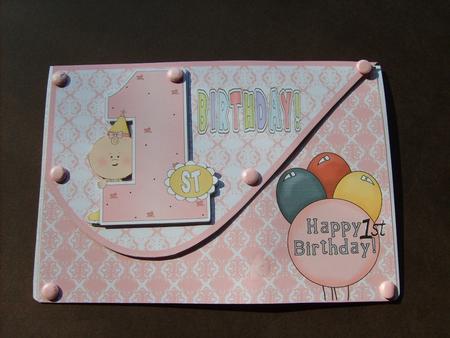 1st Birthday Girl Teardrop Card Front by ANGELA STYLES