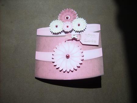 Satin Hatbox Shaped Card in Pink with Step by Step by ANGELA STYLES