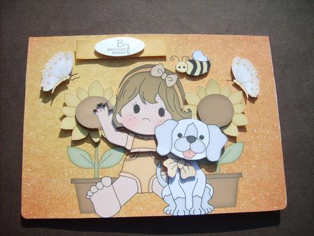 Orange Girl with Sunflowers & Dog by ANGELA STYLES