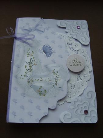 Lilac/white China Teaset on Scalloped Envelope A4 by ANGELA STYLES
