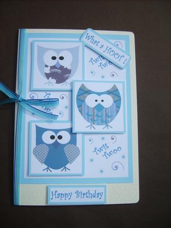 Three Squares Owl Card (blue) by ANGELA STYLES