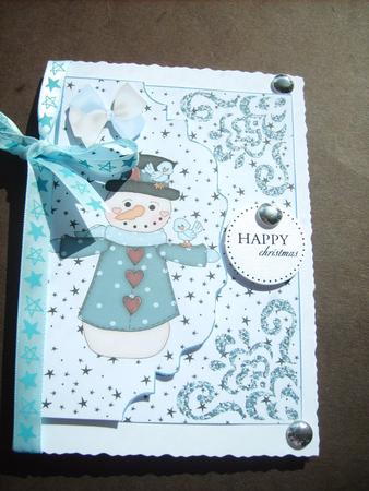 Snowman with Little Bluebird, on Scalloped Envelope by ANGELA STYLES