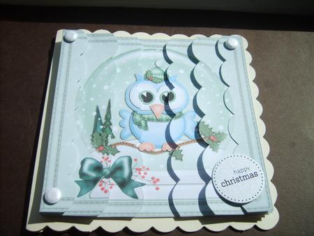 Xmas Little Hoot Owl Snowglobe Scallop Edge Side Stacker by ANGELA STYLES