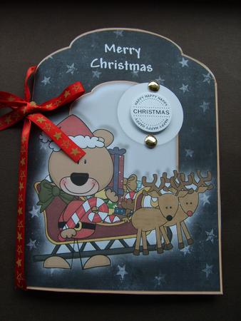 Santa Bear Flying Through the Sky Scalloped Top Quick Card by ANGELA STYLES
