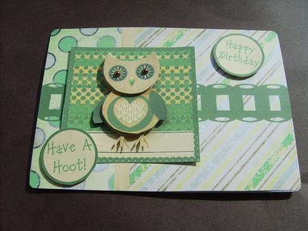 Hootie Owl Decoupage Card Front - Green & Beige by ANGELA STYLES