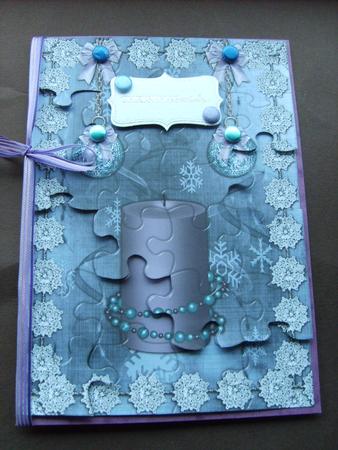 Christmas Candle and Baubles Jigsaw Puzzle Quick Card Front by ANGELA STYLES