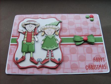 Elves Happy Christmas Decoupage Card - Red & Green 2 by ANGELA STYLES