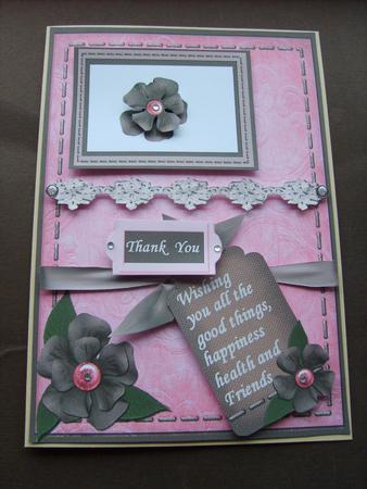 Pink Embossed Card with Brown Trim by ANGELA STYLES