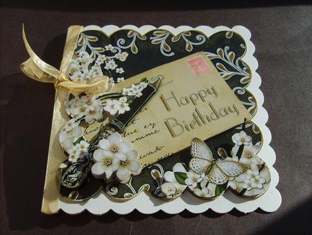 Cream Blossom Black Happy Birthday Postcard Step by Step by ANGELA STYLES
