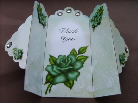 Teal Rose - Thank You - Scallop Top Tri Fold Card by ANGELA STYLES