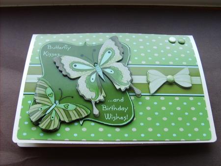 Butterfly Kisses Decoupage Card Front - Green by ANGELA STYLES