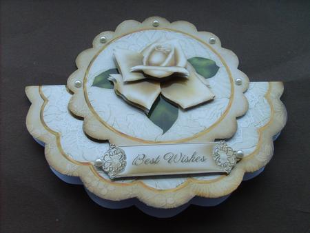 Cream Rose Best Wishes - Scallop Edge Wobble Card by ANGELA STYLES