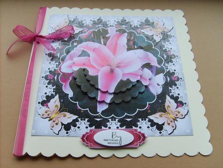 4 Butterflies & Pink Lily Pyramid Card by ANGELA STYLES