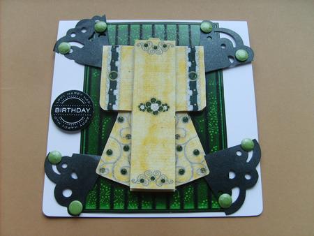 A6 Pearl Passion Kimono Card in Green Decoupage by ANGELA STYLES