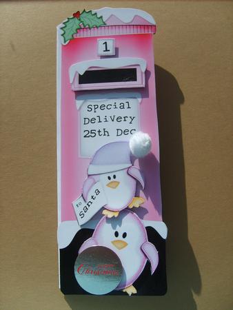 Xmas Cute Penguins Postbox Shaped Card N 3D Decoupage by ANGELA STYLES