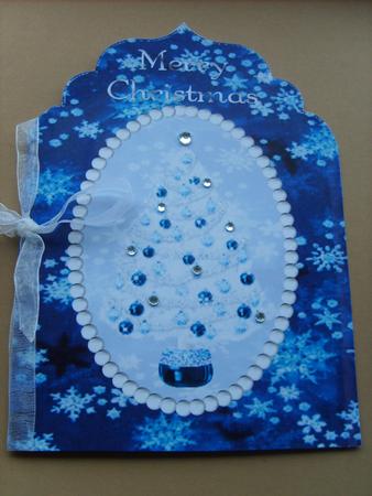 Beautiful White and Blue Christmas Tree Elegant Top Card by ANGELA STYLES