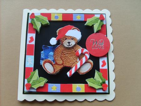 Xmas Ted in Holly Frame, 4 x 4 Card by ANGELA STYLES