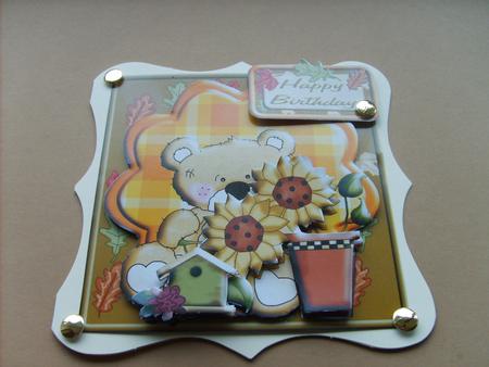 Sunflower Teddy Bear Birthday with Love Square Topper by ANGELA STYLES