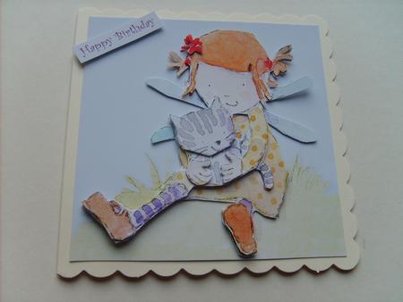 Sweet Fairy Holding Kitten Step by Step Decoupage Quick Card by ANGELA STYLES