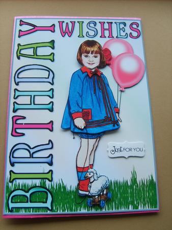 Little Vintage Birthday Girl Card Front and Decoupage by ANGELA STYLES