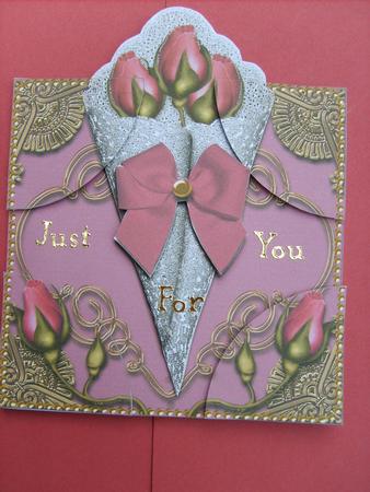 Vintage Plum Rose Bouquet Over the Edge Card with Stacker by ANGELA STYLES