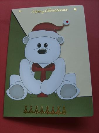 Santa Polar Bear A5 Shaped Front Print & Fold Card by ANGELA STYLES