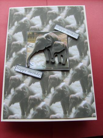 Indian Elephants Bathing 3D Decoupage with Background by ANGELA STYLES