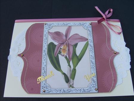 Dusky Pink Orchid Bracket Shaped Lace Card by ANGELA STYLES