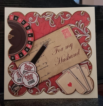 Red Roulette for My Husband 8in Scallop Decoupage Topper by Angela Taylor