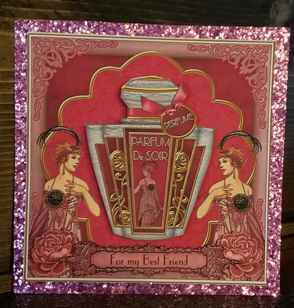 Cerise Art Deco Perfume Best Friend 7in Decoupage Topper by Angela Taylor