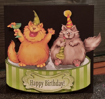 Party Time Cats - Shaped Card Topper with Decoupage by Angela Taylor