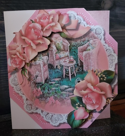 Lovely Octagonal Card with Downton Roses  by Angela Taylor