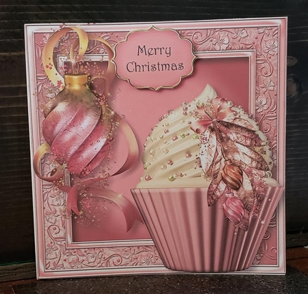 Bling Christmas Cupcake in Pink 8x8 Quick Topper by Angela Taylor