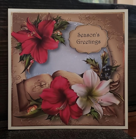 Christmas Amaryllis Snow Globe 8x8 Quick Topper by Angela Taylor