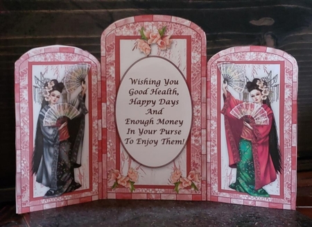 Triple Fold Geisha Red Screen - Card Kit with Decoupage by Angela Taylor