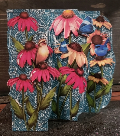 Cone Flowers Butterfly Lace 3 Fold Concertina Kit, Assorted Greetings, Decoupage, Envelope by Angela Taylor