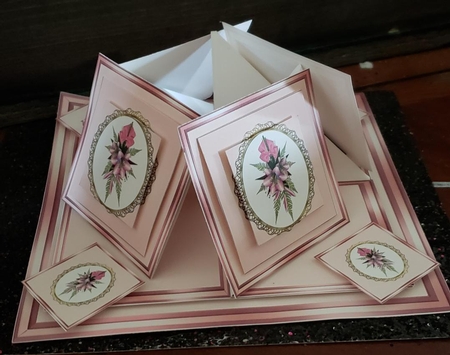 Pink lilies quad easel card. by Angela Taylor
