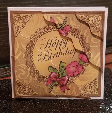 Roses & Metallic Lace Wavey Corner Stacker by Angela Taylor
