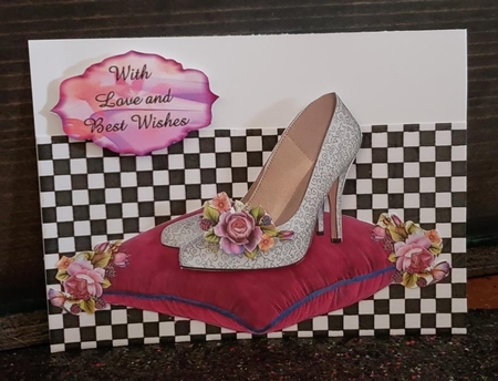 Red, White & Blue shoes on cushions with flowers decoupage sheet by Angela Taylor