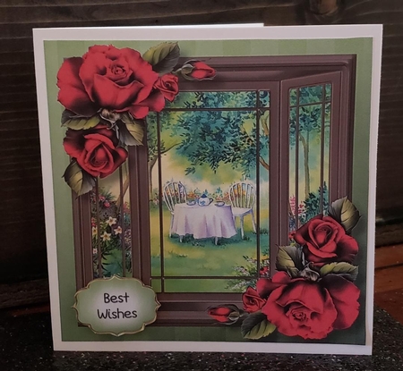 The Bay Window - Red Roses 8x8 by Angela Taylor