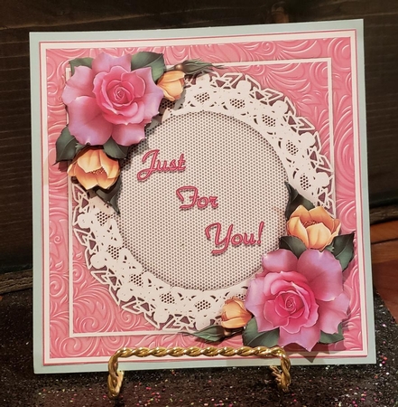 Pink Roses 6 x 6 Card Topper With Decoupage by Angela Taylor