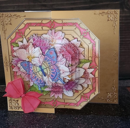 3D Shaped No-Hole Fold Back Pretty Floral Card with Pyramage Mini Kit  -  Butterfly & Flowers by Angela Taylor