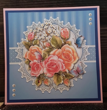 Beautiful 7 X 7 Floral Topper Plus Gift Tag (Blue) by Angela Taylor