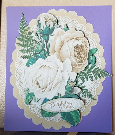 Beautiful Cream and white Roses on scalloped mat  by Angela Taylor