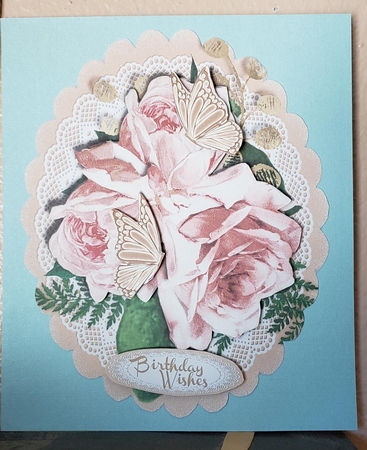Beautiful Pink roses on a Scalloped Mat  by Angela Taylor