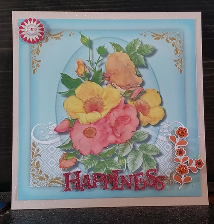 Beautiful Brier roses on lace mat  by Angela Taylor