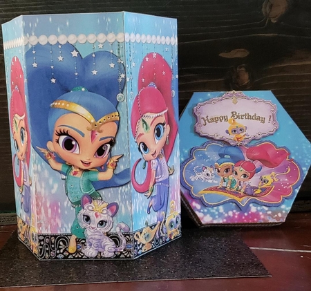 SHIMMER AND SHINE BIRTHDAY HEXGONAL FAVOR GIFT BOX DECOUPAGE by Angela Taylor